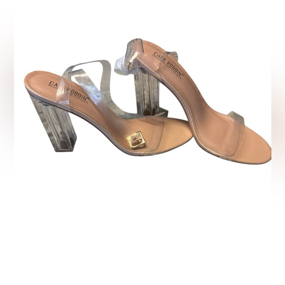 Nude Block heels with clear ankle & foot strap. NIB womens size 10M Box included - Picture 2 of 8
